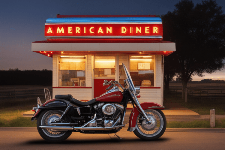 Motorrad vor dem American Diner in Amerika