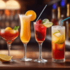 verschiedene Likär-Cocktails in einer Bar